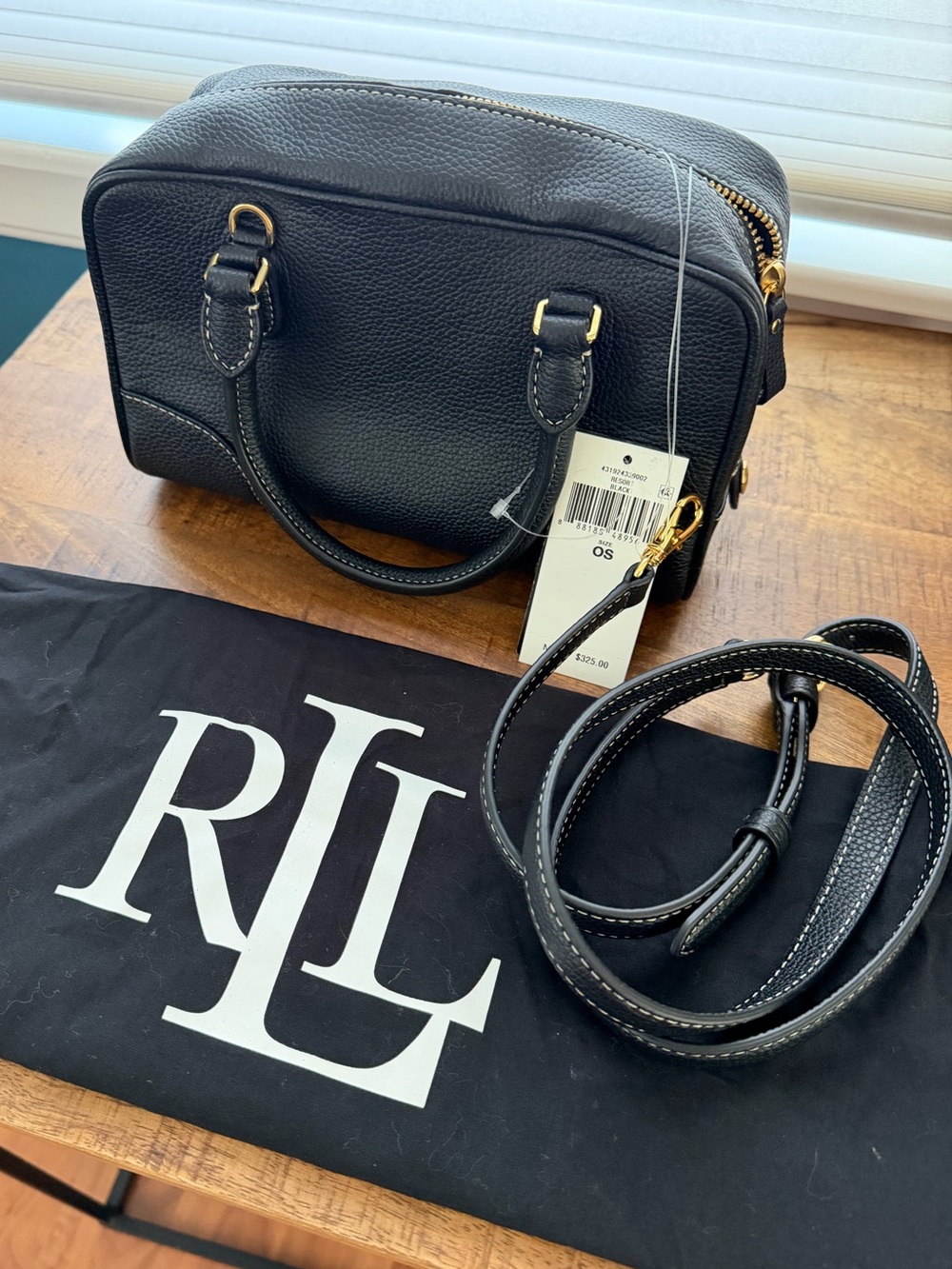 NWT Ralph Lauren Black Pebbled Leather Small Emerie Satchel